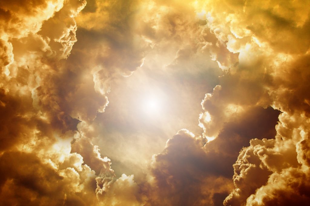 heaven, clouds, cloud shape, swelling cloud, weather, storm, sun, seem, seem to be, shine, very beautiful, enormous, nature, evening sky, radiant, heavenly, divine, fantasy-3335585.jpg